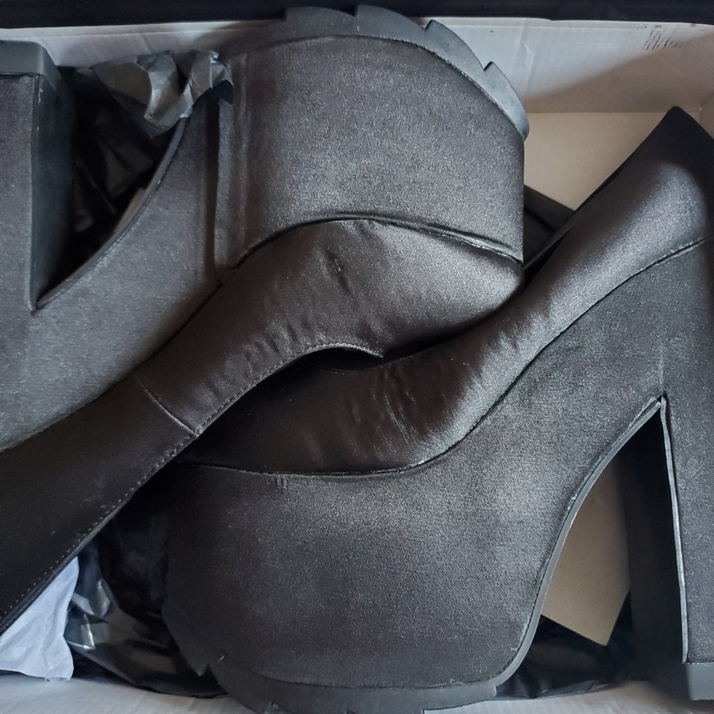 YRU Black Niite Satin Platforms